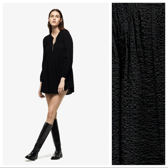 Zara Black Textured Wave Mini Dress - Picture 2 of 9